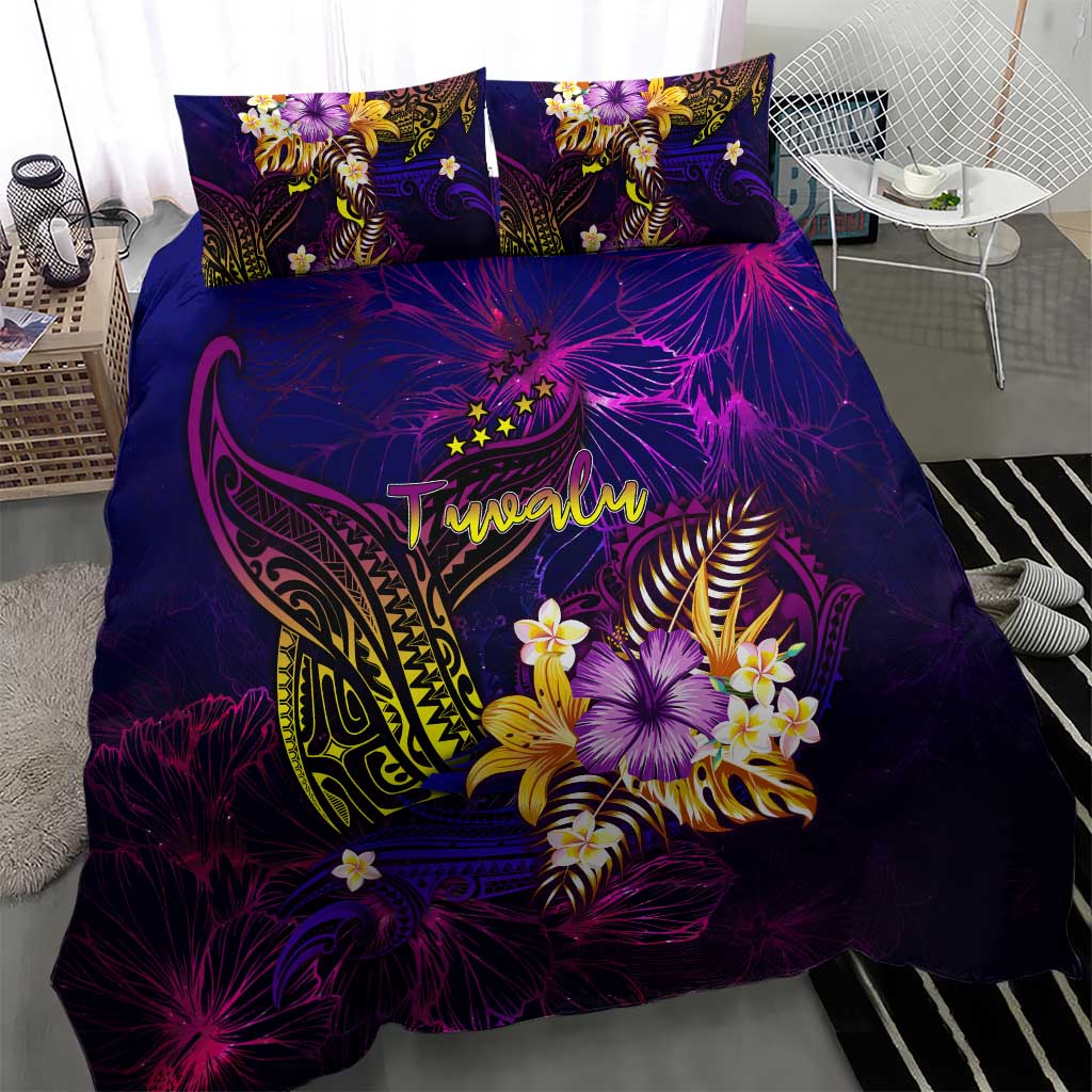 Tuvalu Bedding Set Whale Hibiscus Polynesian