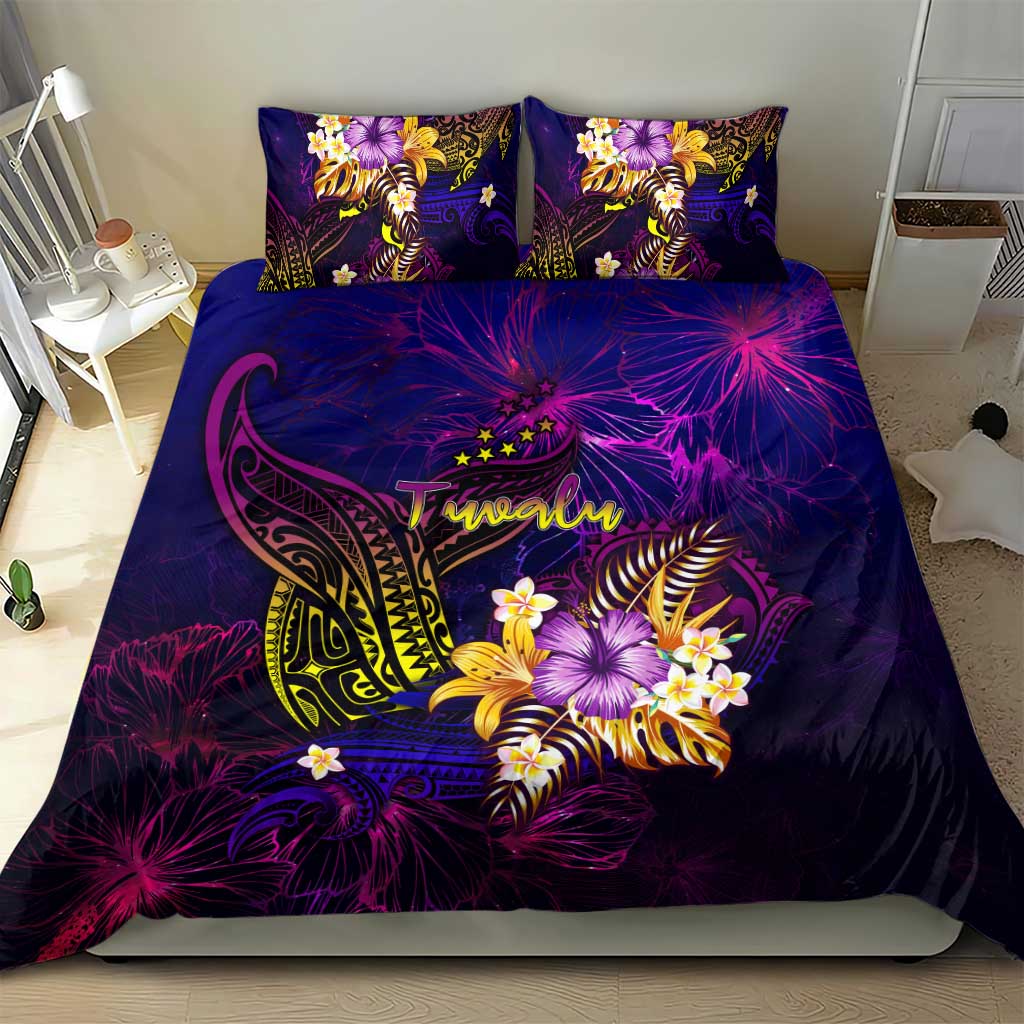 Tuvalu Bedding Set Whale Hibiscus Polynesian
