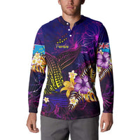 Tuvalu Button Sweatshirt Whale Hibiscus Polynesian