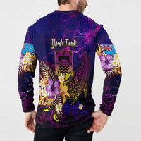 Tuvalu Button Sweatshirt Whale Hibiscus Polynesian