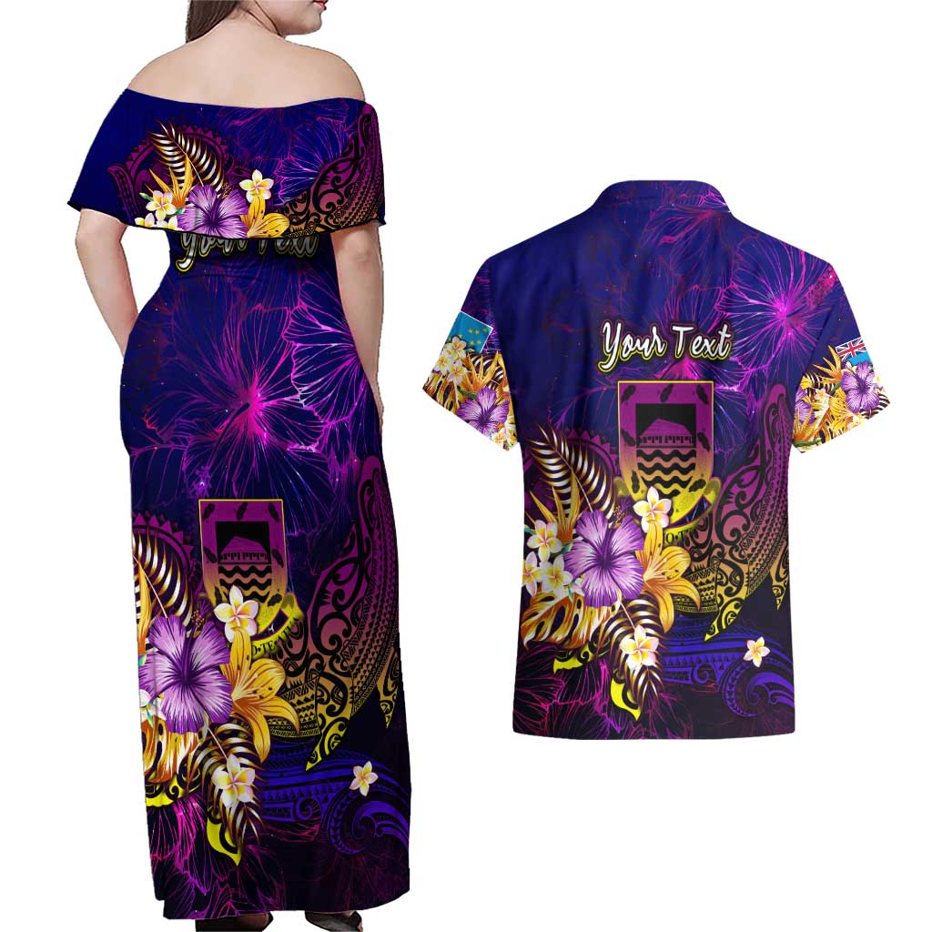 Tuvalu Couples Matching Off Shoulder Maxi Dress and Hawaiian Shirt Whale Hibiscus Polynesian