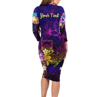 Tuvalu Family Matching Long Sleeve Bodycon Dress and Hawaiian Shirt Whale Hibiscus Polynesian