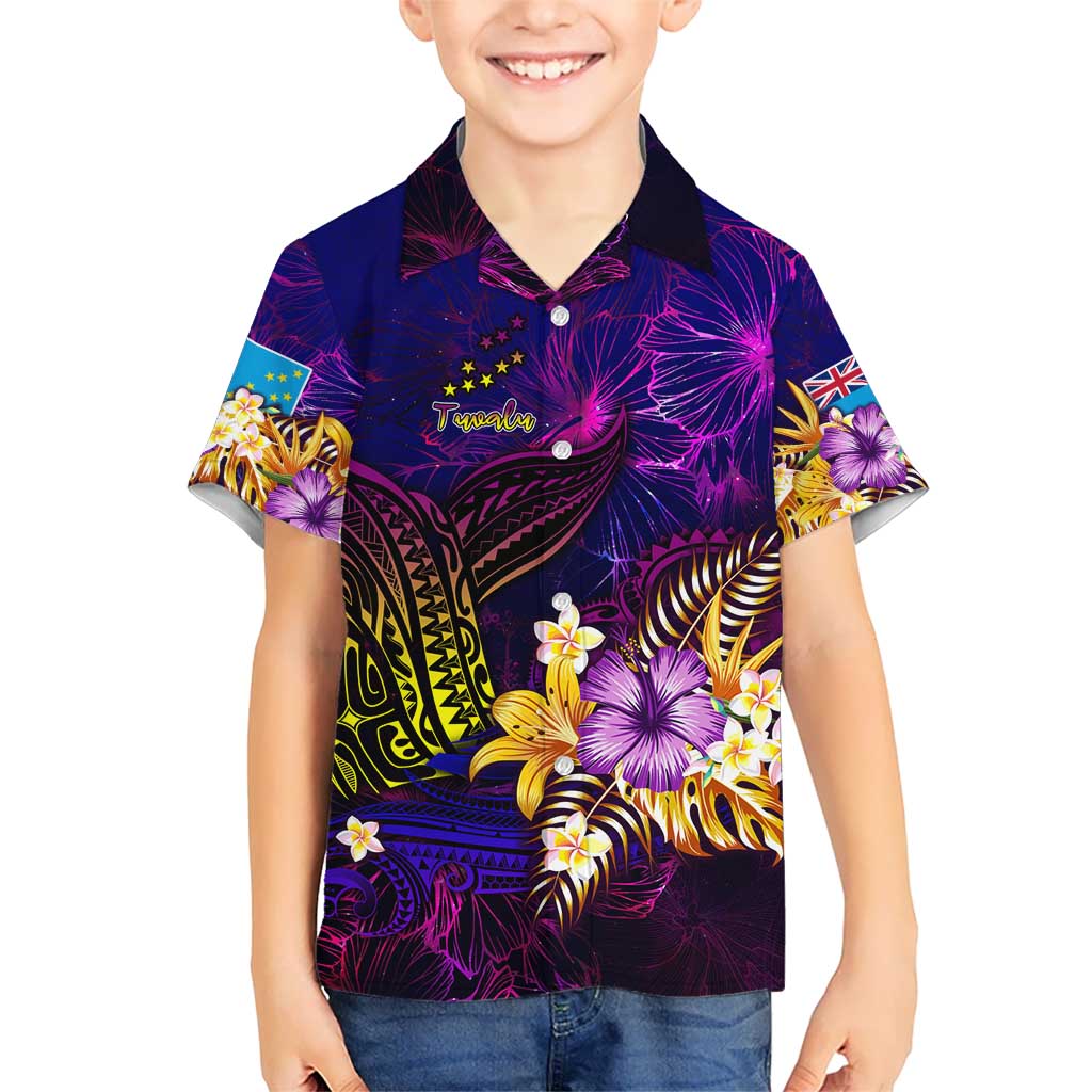 Tuvalu Kid Hawaiian Shirt Whale Hibiscus Polynesian