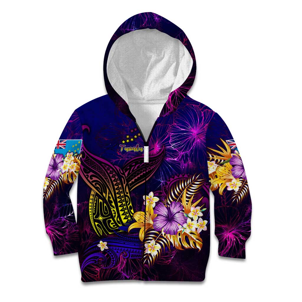Tuvalu Kid Hoodie Whale Hibiscus Polynesian