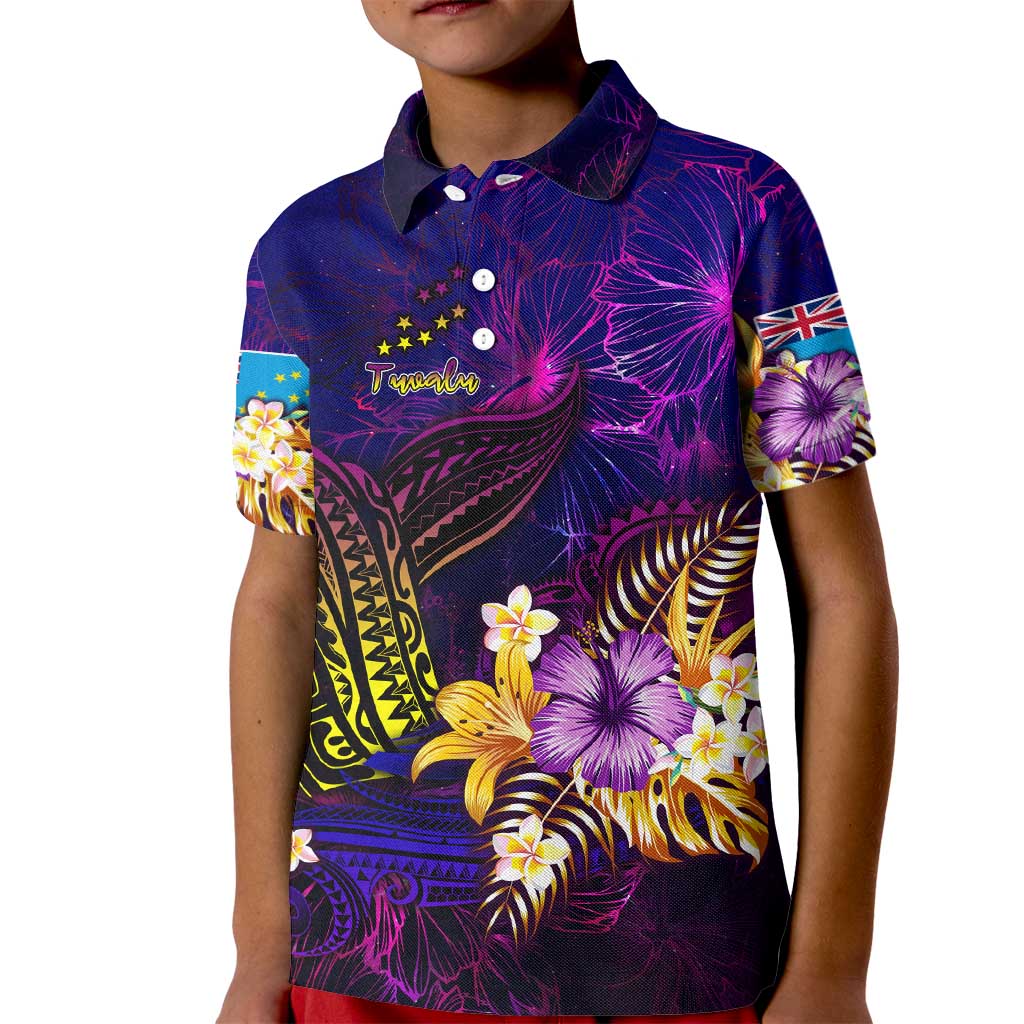 Tuvalu Kid Polo Shirt Whale Hibiscus Polynesian DT02 Kid Purple - Polynesian Pride
