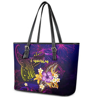 Tuvalu Leather Tote Bag Whale Hibiscus Polynesian