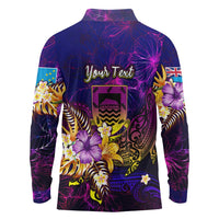 Tuvalu Long Sleeve Polo Shirt Whale Hibiscus Polynesian