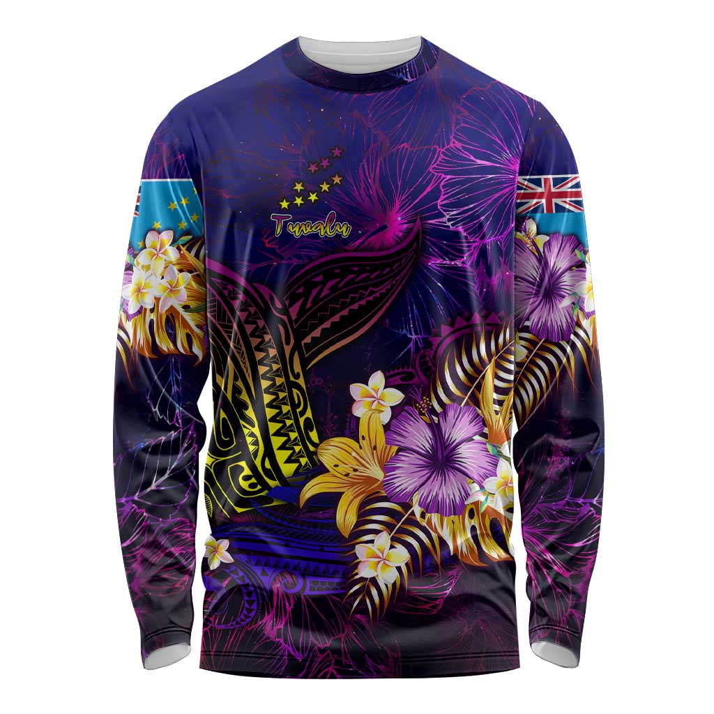 Tuvalu Long Sleeve Shirt Whale Hibiscus Polynesian