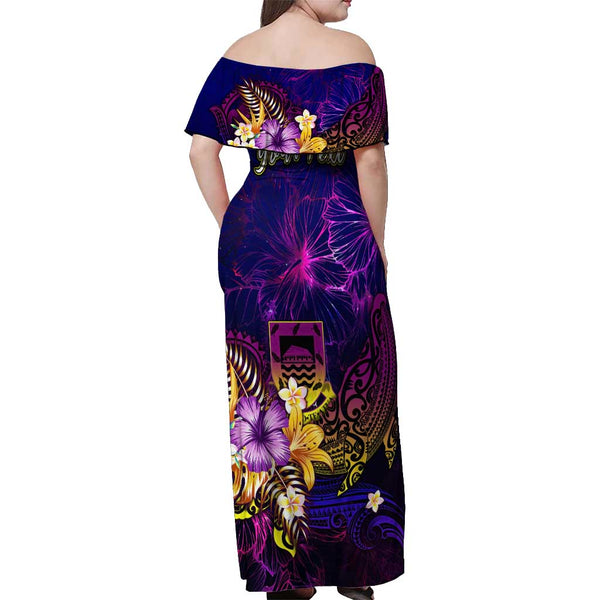 Polynesian Tribal Patterns Hibiscus Flowers Golden Color Women Off Shoulder Long Dress And Shirt main image 0
