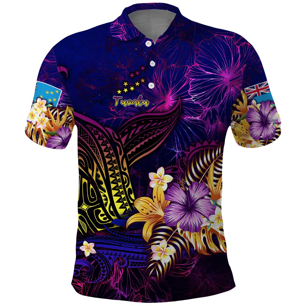 Tuvalu Polo Shirt Whale Hibiscus Polynesian