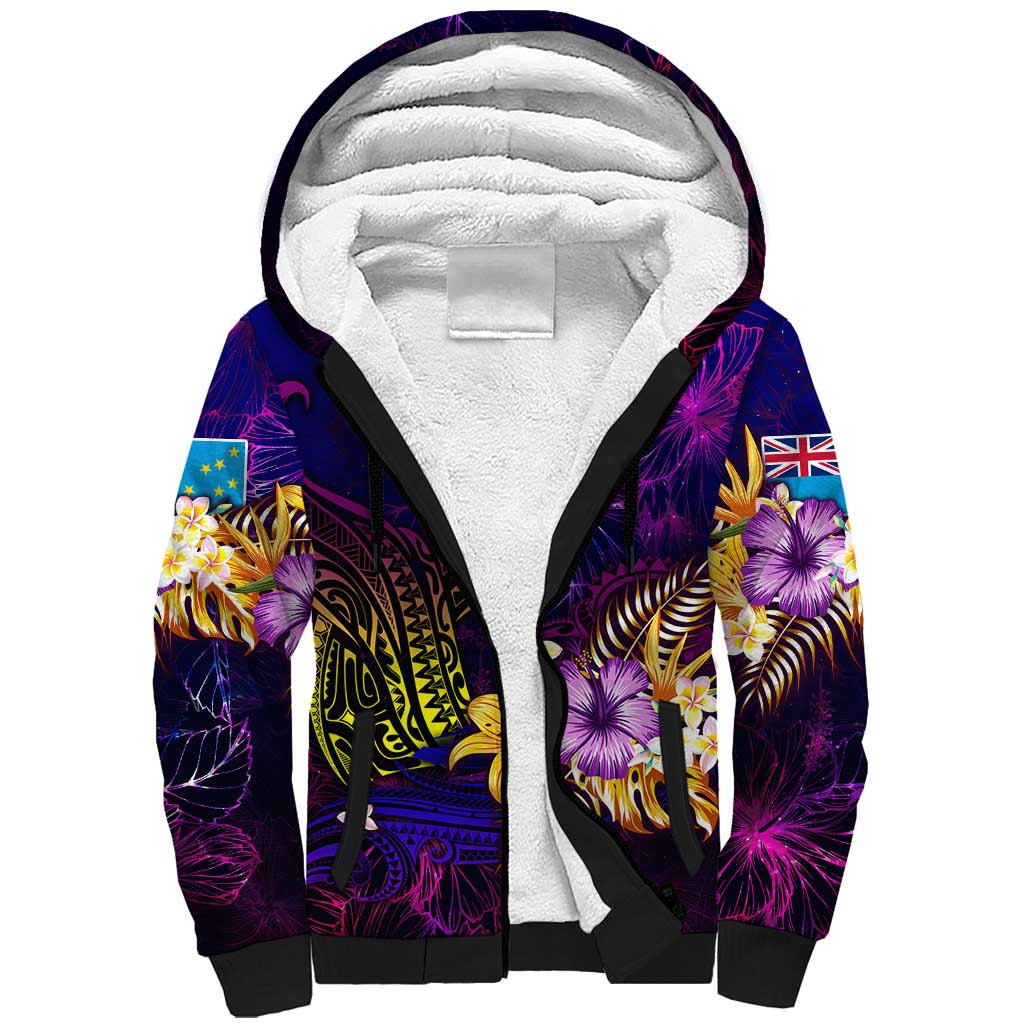 Tuvalu Sherpa Hoodie Whale Hibiscus Polynesian DT02 Unisex Purple - Polynesian Pride