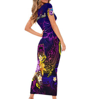 Tuvalu Short Sleeve Bodycon Dress Whale Hibiscus Polynesian