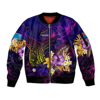 Tuvalu Sleeve Zip Bomber Jacket Whale Hibiscus Polynesian DT02 Unisex Purple - Polynesian Pride