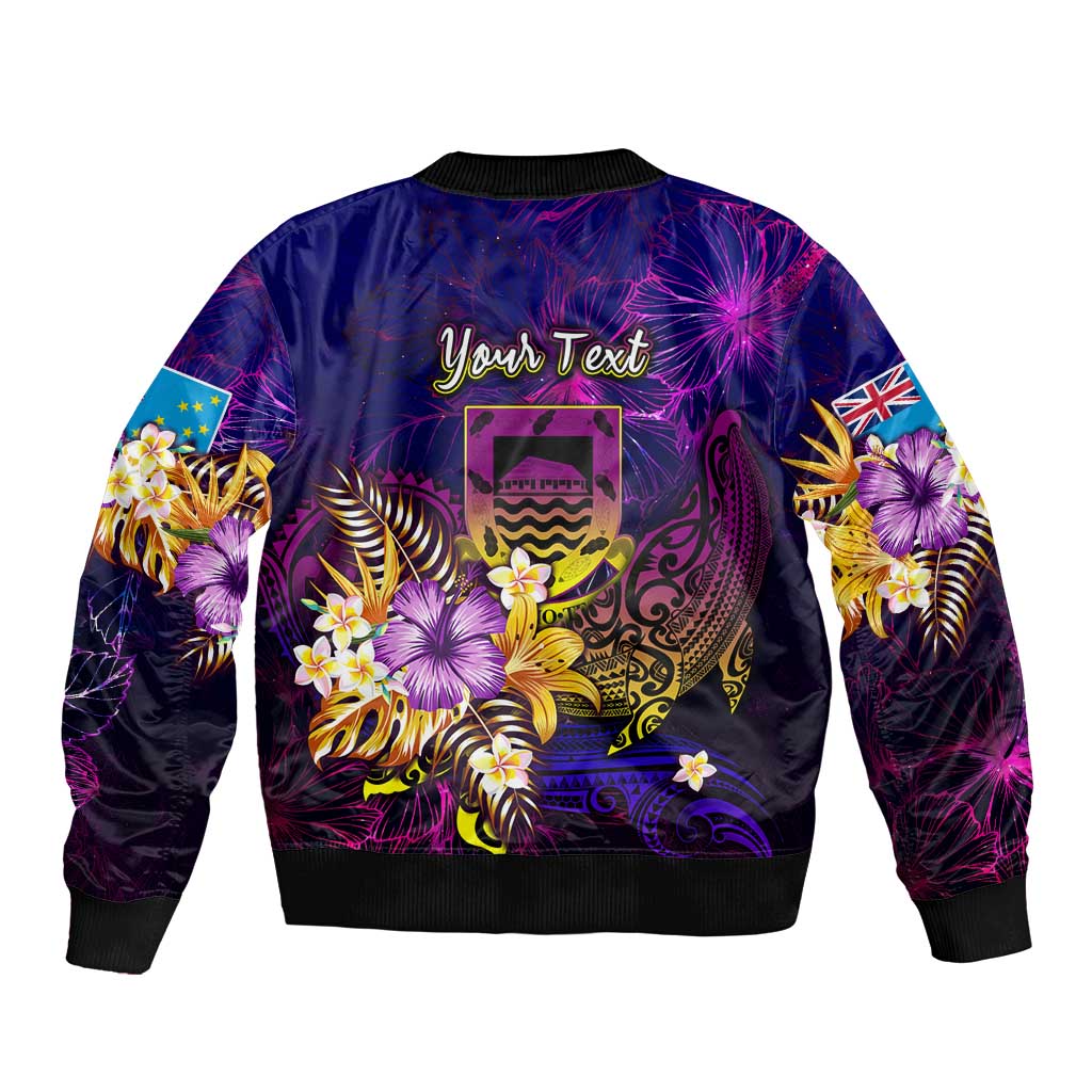 Tuvalu Sleeve Zip Bomber Jacket Whale Hibiscus Polynesian DT02 - Polynesian Pride