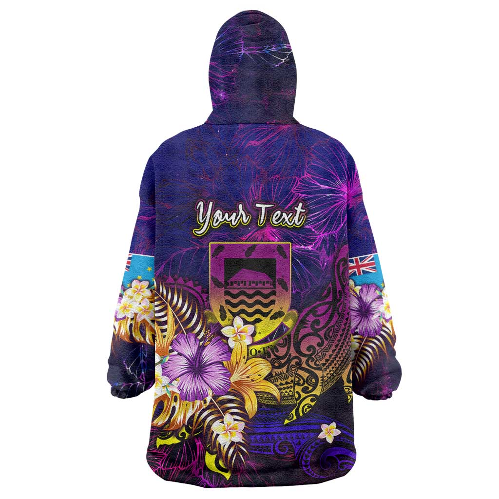 Tuvalu Wearable Blanket Hoodie Whale Hibiscus Polynesian