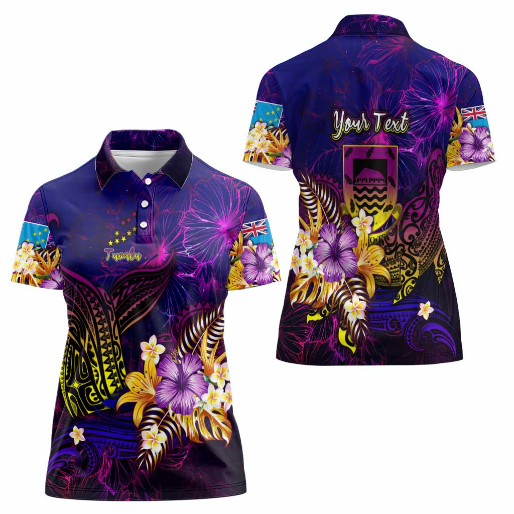 Tuvalu Women Polo Shirt Whale Hibiscus Polynesian