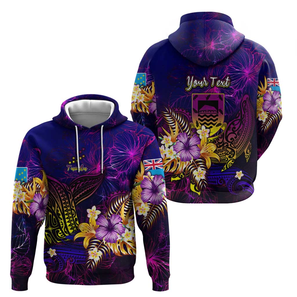 Tuvalu Zip Hoodie Whale Hibiscus Polynesian