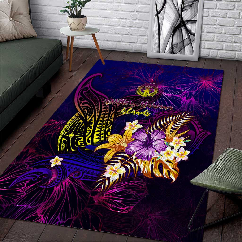 Northern Mariana Islands Area Rug Whale Hibiscus Polynesian
