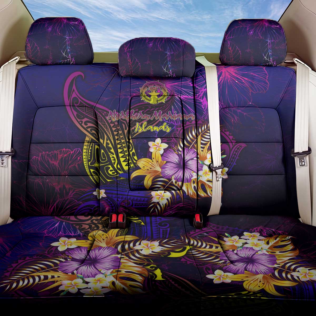 Northern Mariana Islands Back Car Seat Cover Whale Hibiscus Polynesian