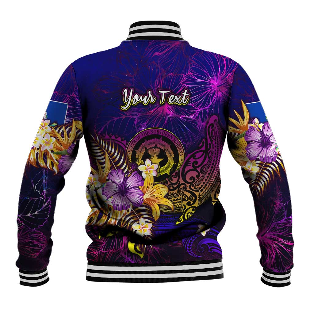 Northern Mariana Islands Baseball Jacket Whale Hibiscus Polynesian
