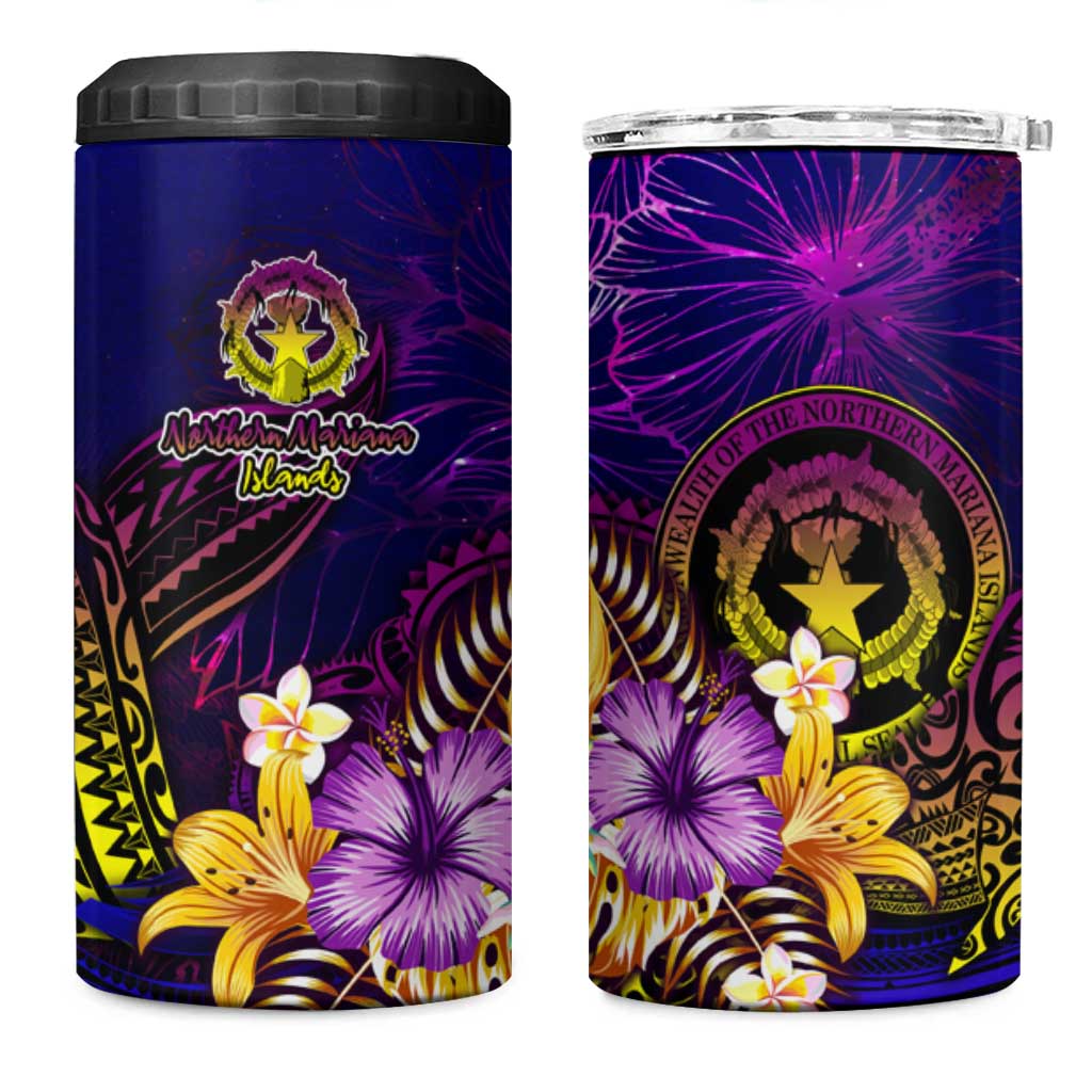 Northern Mariana Islands 4 in 1 Can Cooler Tumbler Whale Hibiscus Polynesian DT02 One Size: 16 oz Purple - Polynesian Pride