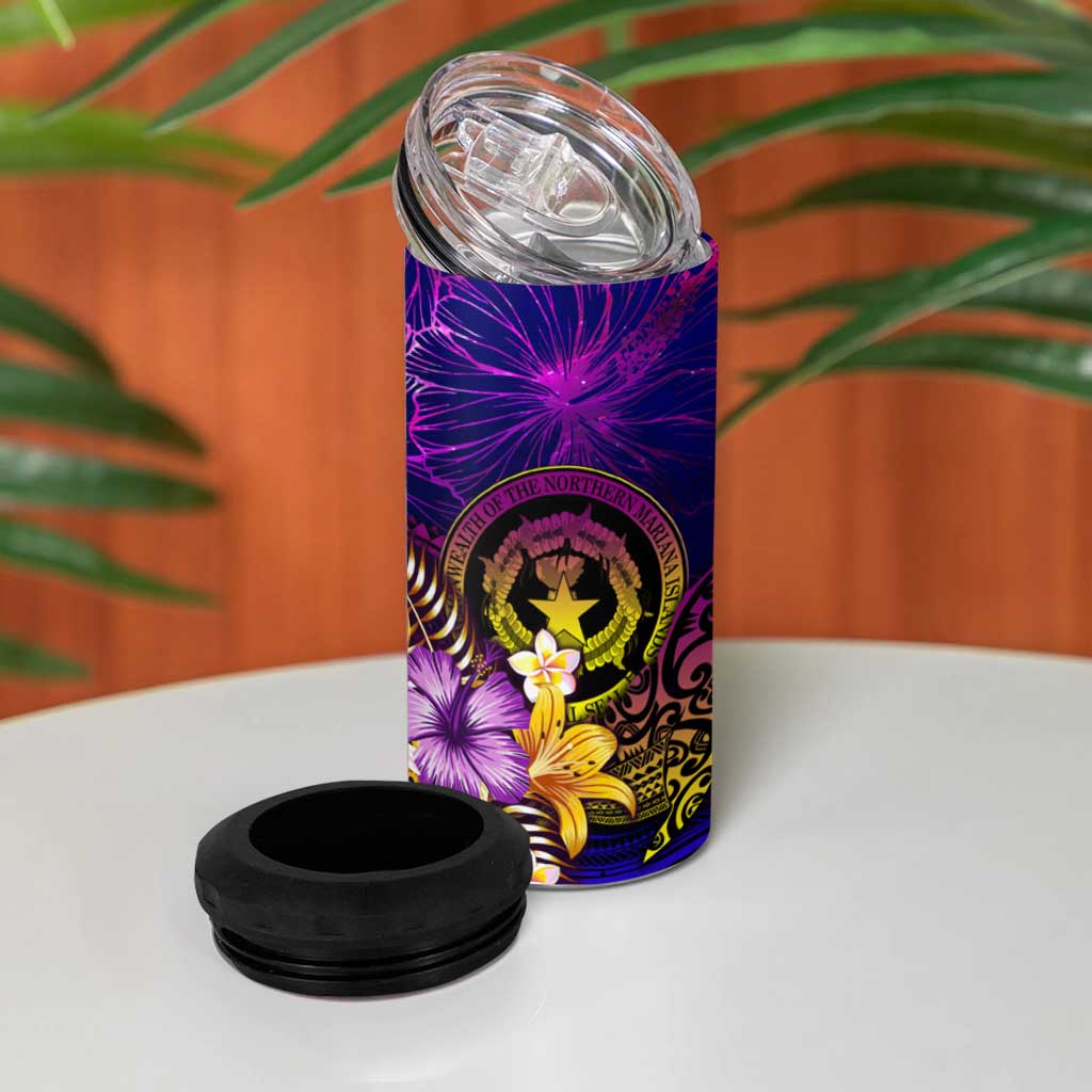 Northern Mariana Islands 4 in 1 Can Cooler Tumbler Whale Hibiscus Polynesian DT02 - Polynesian Pride