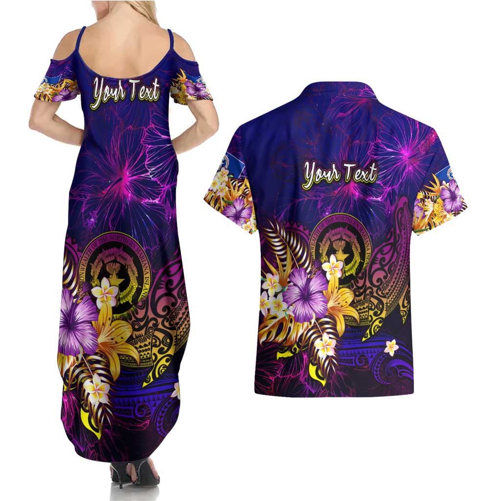 Northern Mariana Islands Couples Matching Summer Maxi Dress and Hawaiian Shirt Whale Hibiscus Polynesian