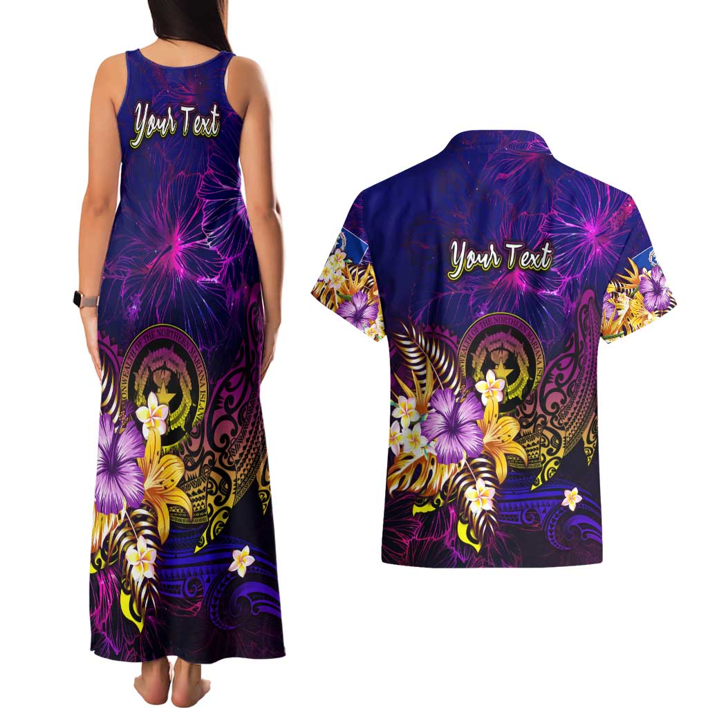 Northern Mariana Islands Couples Matching Tank Maxi Dress and Hawaiian Shirt Whale Hibiscus Polynesian