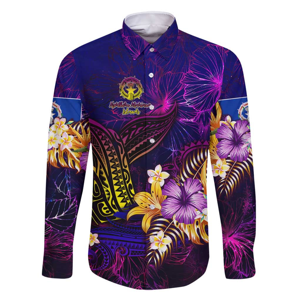 Northern Mariana Islands Family Matching Long Sleeve Bodycon Dress and Hawaiian Shirt Whale Hibiscus Polynesian