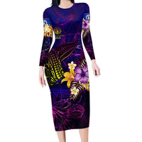Northern Mariana Islands Family Matching Long Sleeve Bodycon Dress and Hawaiian Shirt Whale Hibiscus Polynesian