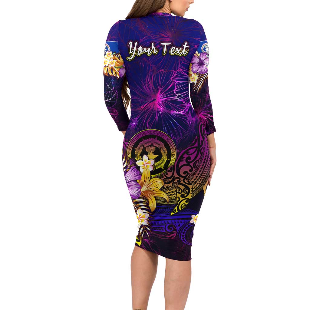 Northern Mariana Islands Family Matching Long Sleeve Bodycon Dress and Hawaiian Shirt Whale Hibiscus Polynesian