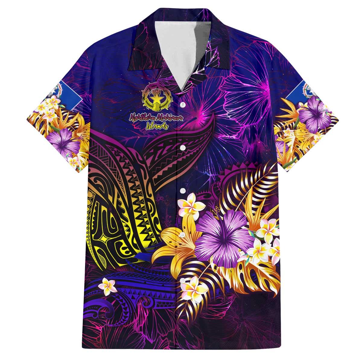 Northern Mariana Islands Family Matching Off The Shoulder Long Sleeve Dress and Hawaiian Shirt Whale Hibiscus Polynesian