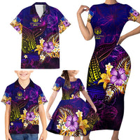 Northern Mariana Islands Family Matching Short Sleeve Bodycon Dress and Hawaiian Shirt Whale Hibiscus Polynesian