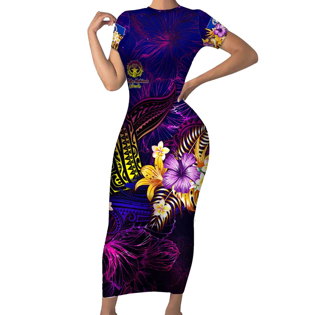 Northern Mariana Islands Family Matching Short Sleeve Bodycon Dress and Hawaiian Shirt Whale Hibiscus Polynesian