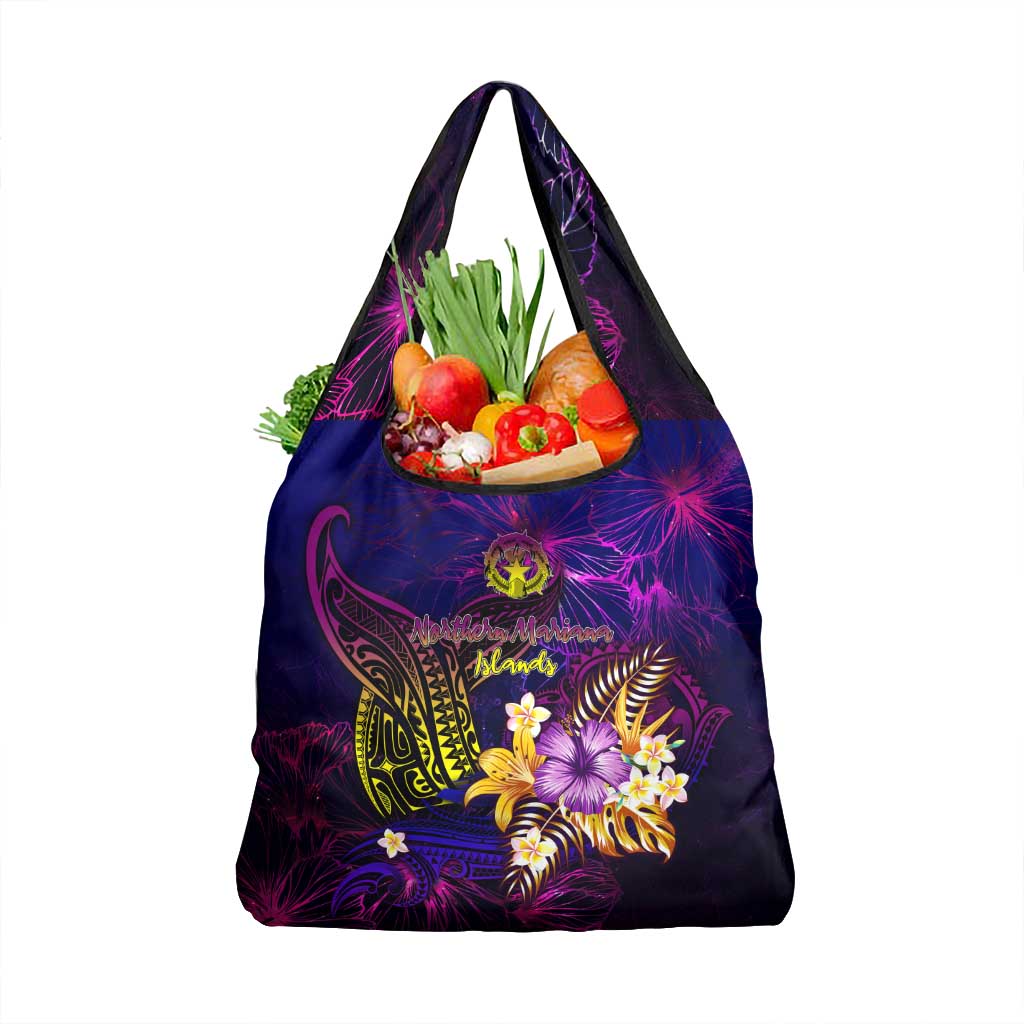 Northern Mariana Islands Grocery Bag Whale Hibiscus Polynesian