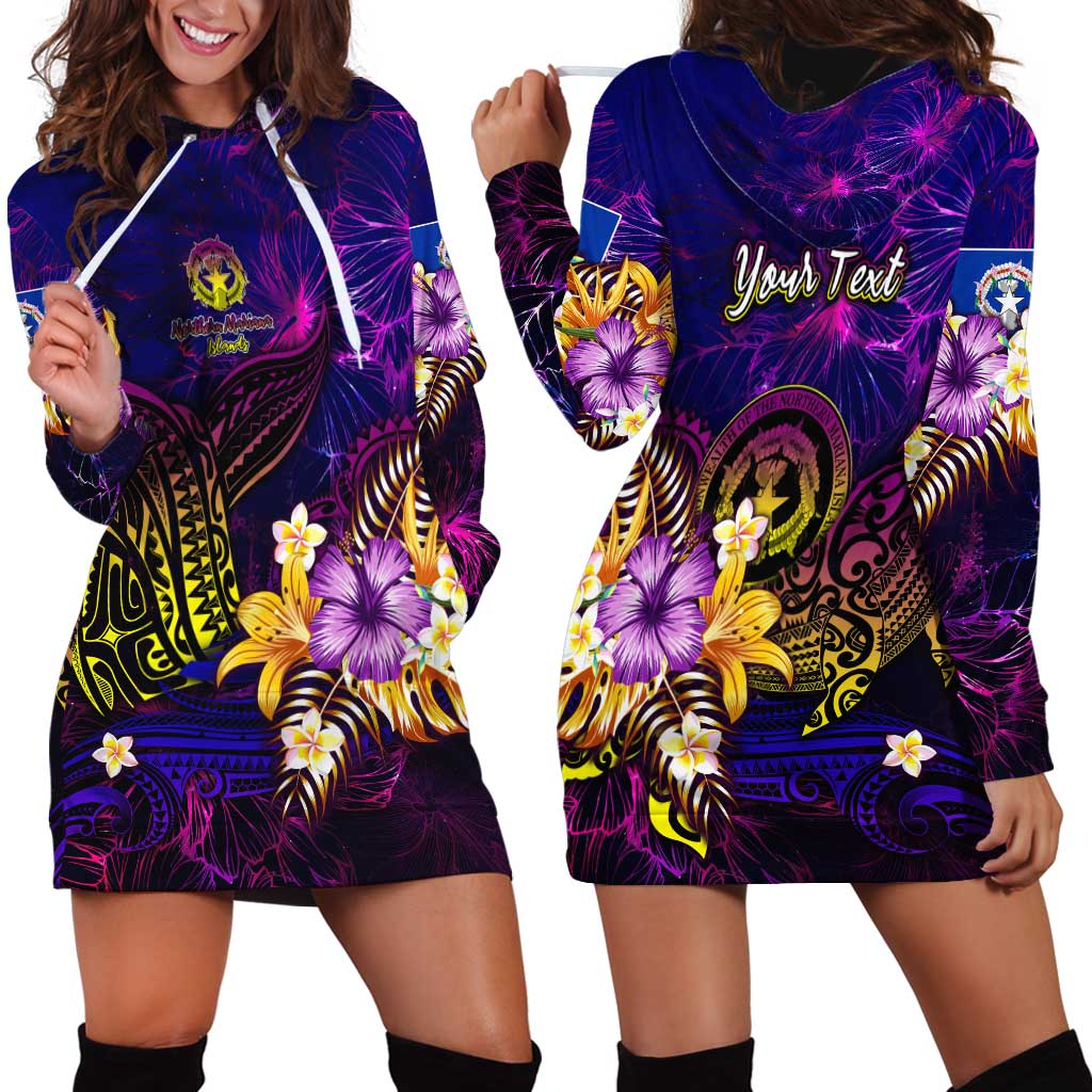 Northern Mariana Islands Hoodie Dress Whale Hibiscus Polynesian