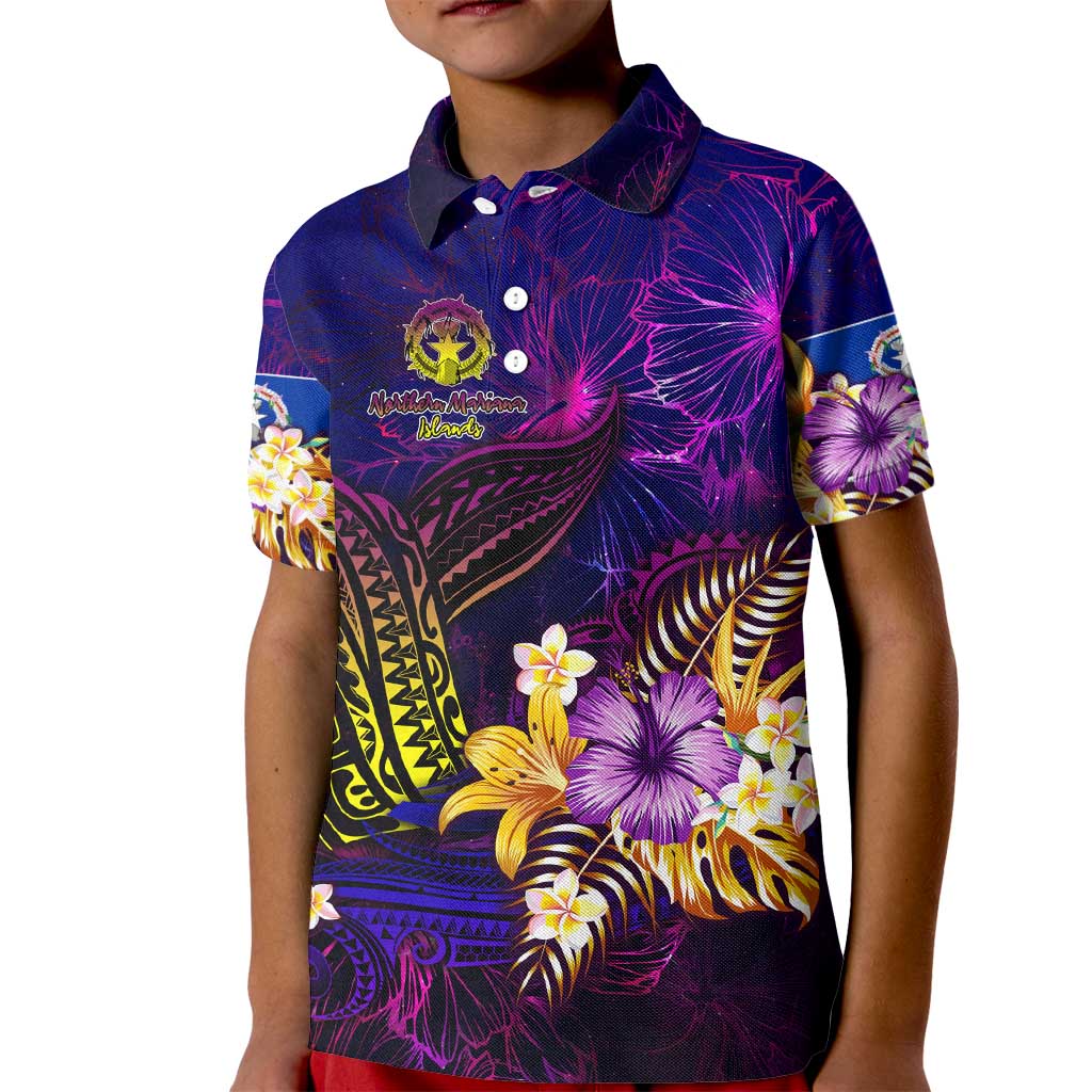 Northern Mariana Islands Kid Polo Shirt Whale Hibiscus Polynesian DT02 Kid Purple - Polynesian Pride