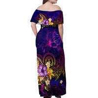 Northern Mariana Islands Off Shoulder Maxi Dress Whale Hibiscus Polynesian