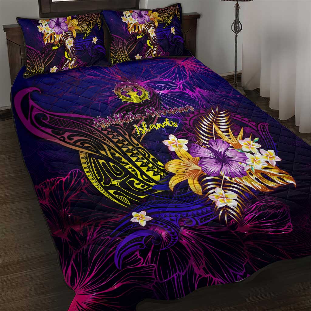Northern Mariana Islands Quilt Bed Set Whale Hibiscus Polynesian DT02 Purple - Polynesian Pride