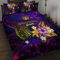 Northern Mariana Islands Quilt Bed Set Whale Hibiscus Polynesian