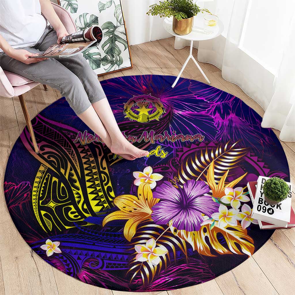 Northern Mariana Islands Round Carpet Whale Hibiscus Polynesian DT02 - Polynesian Pride