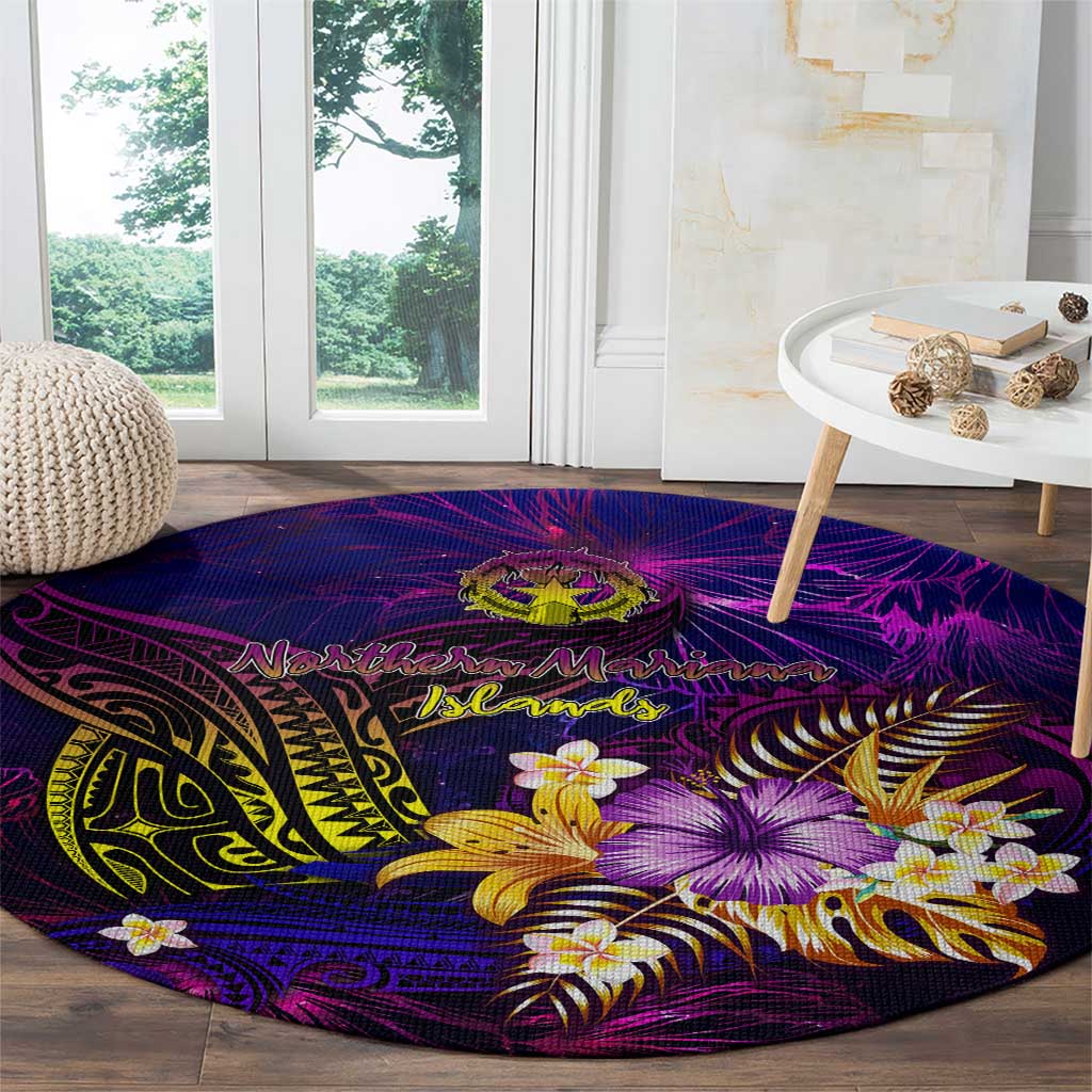 Northern Mariana Islands Round Carpet Whale Hibiscus Polynesian DT02 - Polynesian Pride