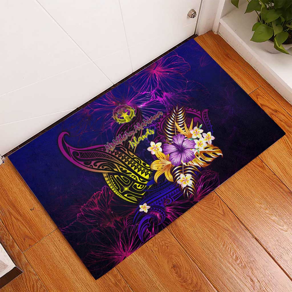 Northern Mariana Islands Rubber Doormat Whale Hibiscus Polynesian