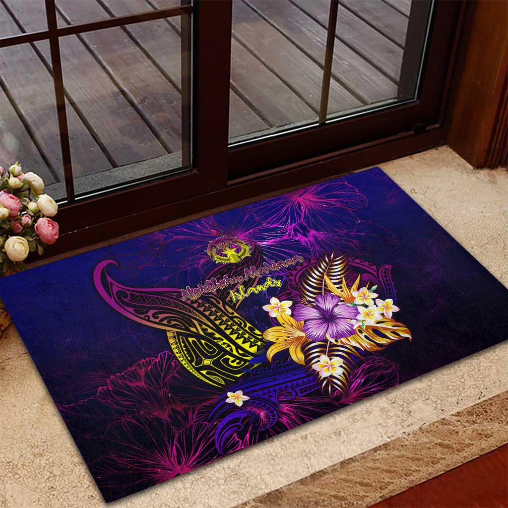 Northern Mariana Islands Rubber Doormat Whale Hibiscus Polynesian