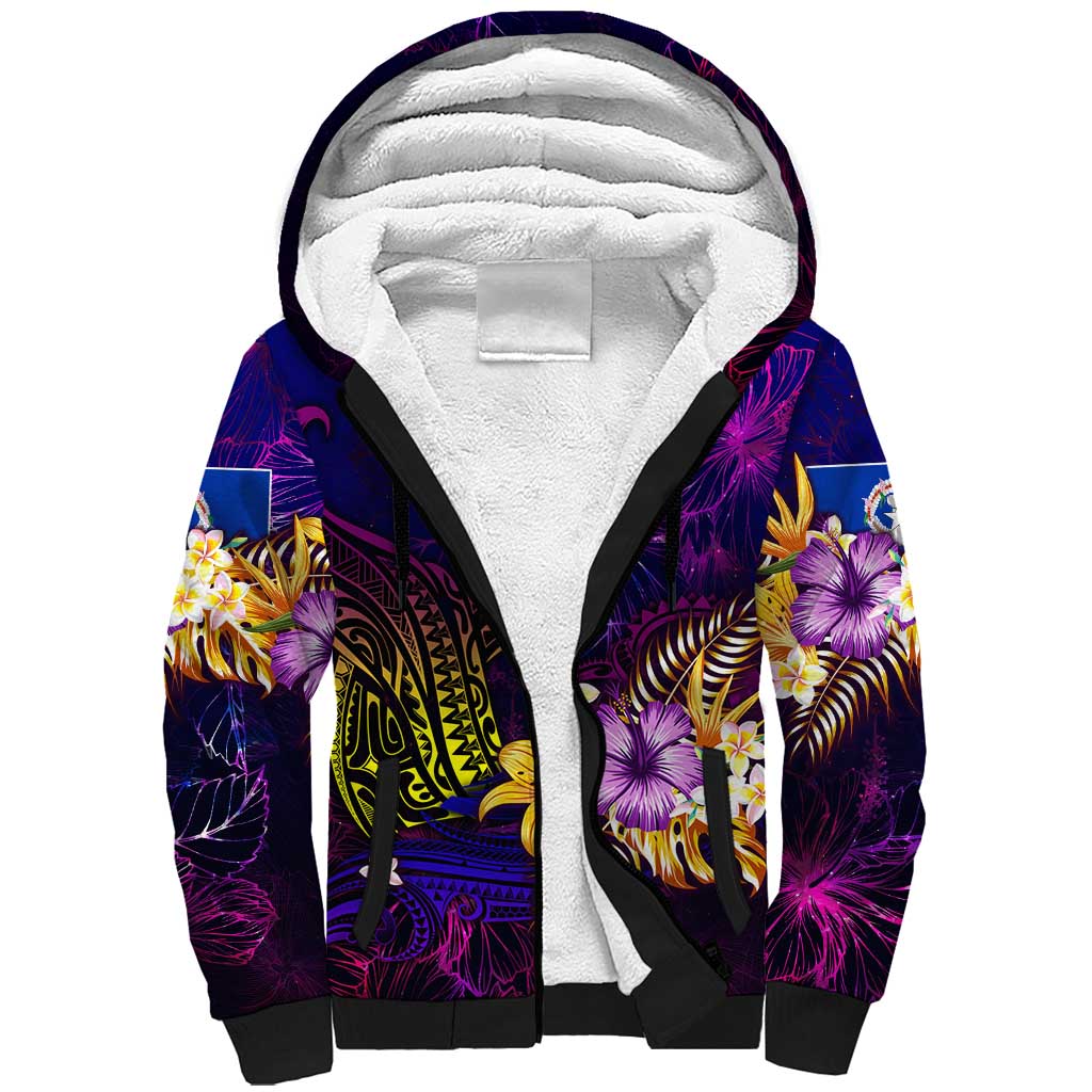Northern Mariana Islands Sherpa Hoodie Whale Hibiscus Polynesian DT02 Unisex Purple - Polynesian Pride