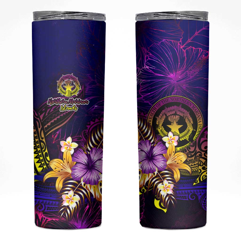 Northern Mariana Islands Skinny Tumbler Whale Hibiscus Polynesian DT02 Purple - Polynesian Pride