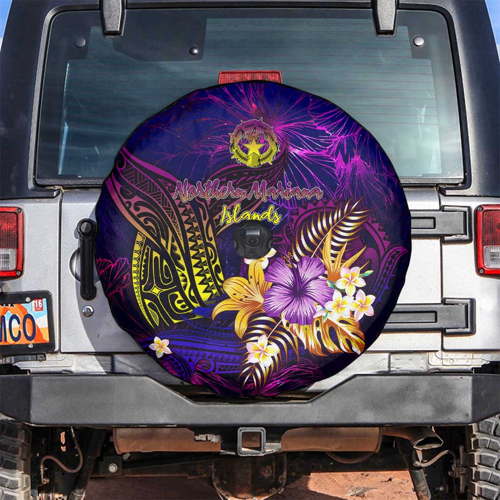 Northern Mariana Islands Spare Tire Cover Whale Hibiscus Polynesian DT02 Purple - Polynesian Pride