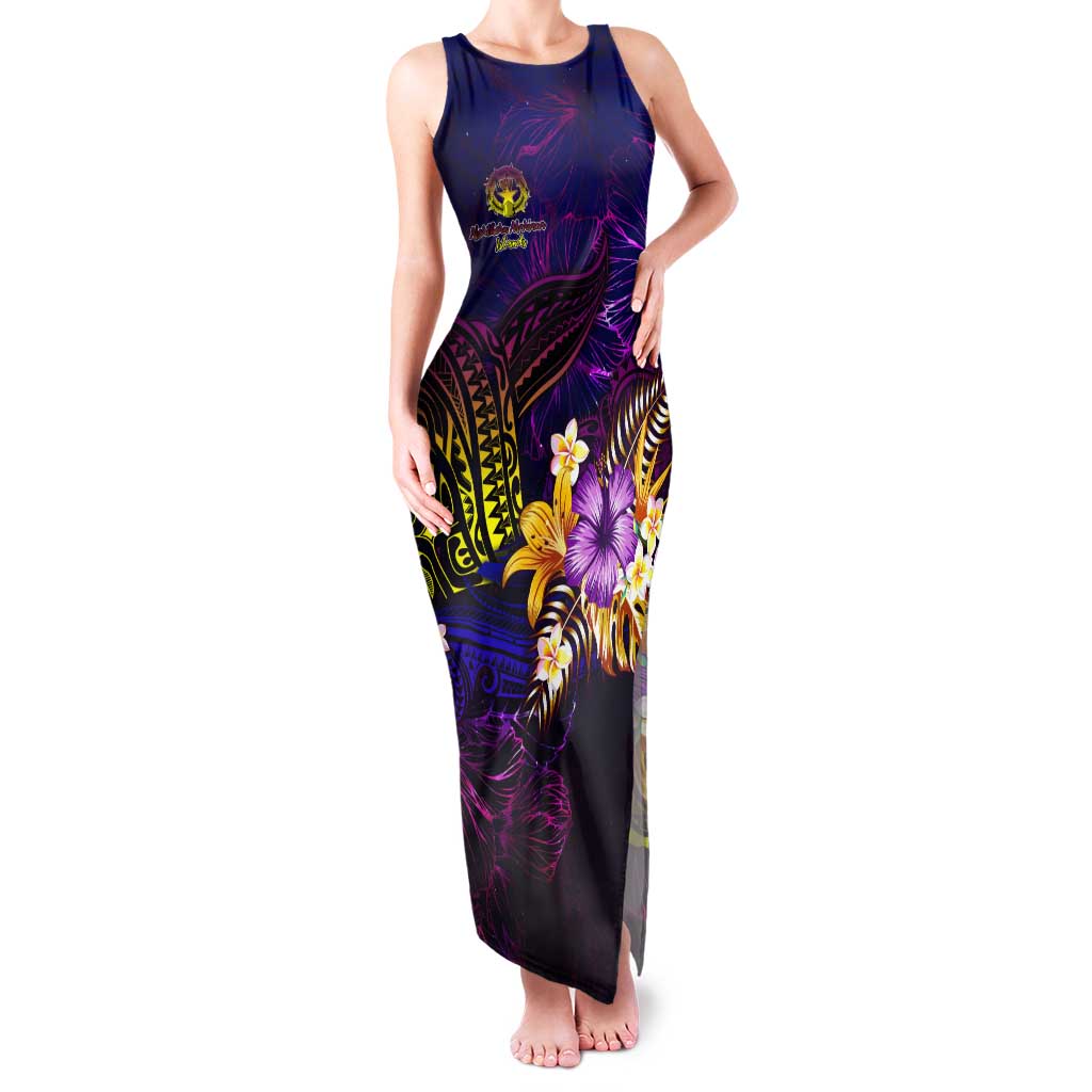Northern Mariana Islands Tank Maxi Dress Whale Hibiscus Polynesian