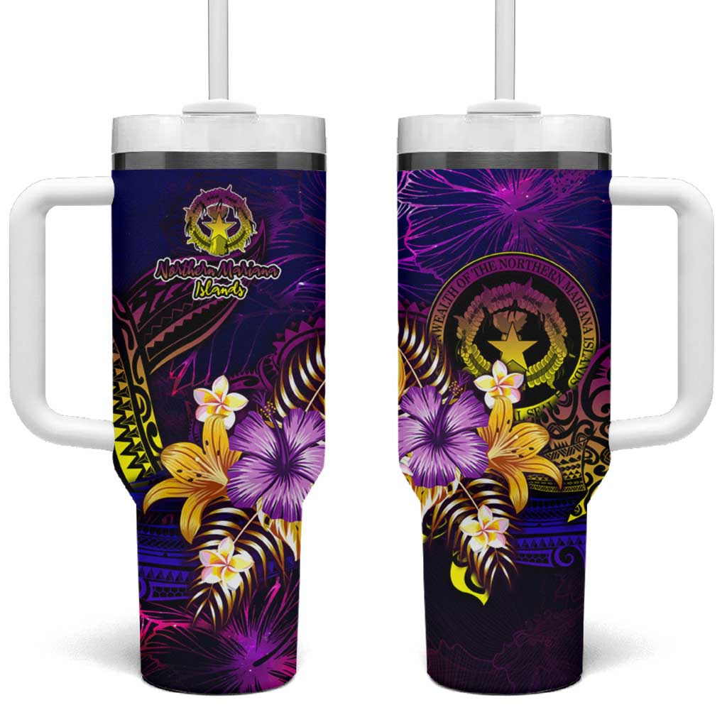 Northern Mariana Islands Tumbler With Handle Whale Hibiscus Polynesian