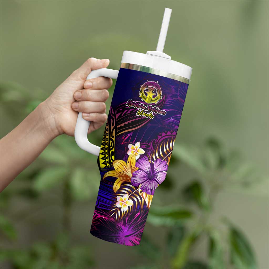 Northern Mariana Islands Tumbler With Handle Whale Hibiscus Polynesian